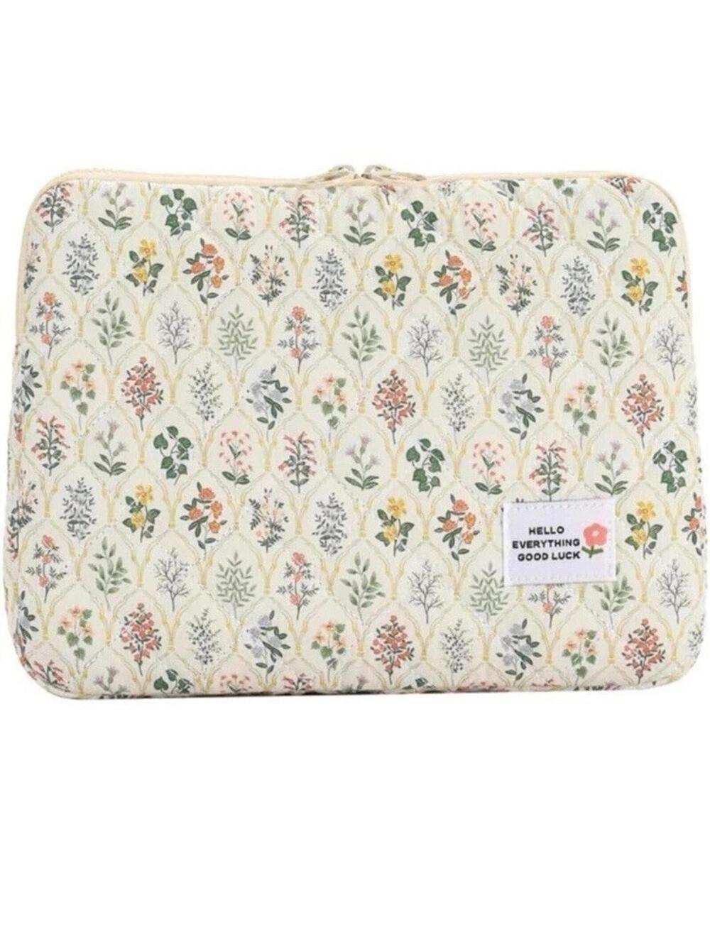 Floral Quilted iPad Case 11" Soft Zipper Tablet Sleeve Cosmetic Bag Multipurpose